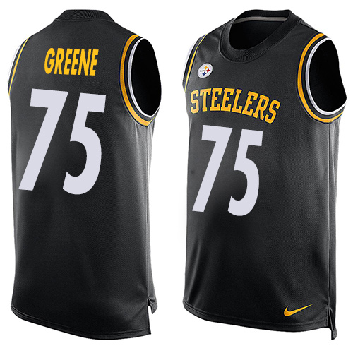 Men's Limited Joe Greene Nike Jersey Black - #75 Player Name & Number Tank Top NFL Pittsburgh Steelers